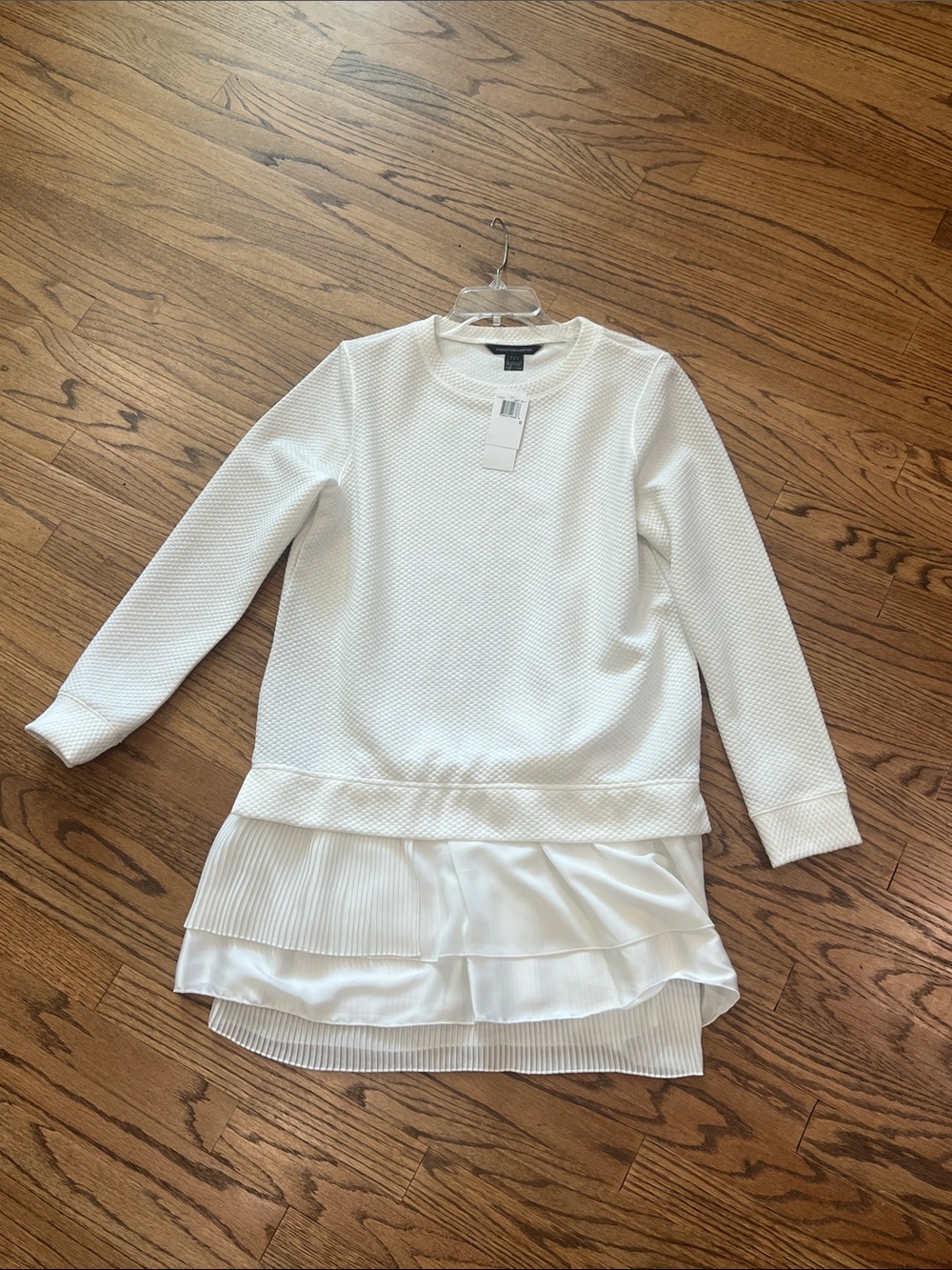 French Connection Women’s White Layered Pleat Hem Dress